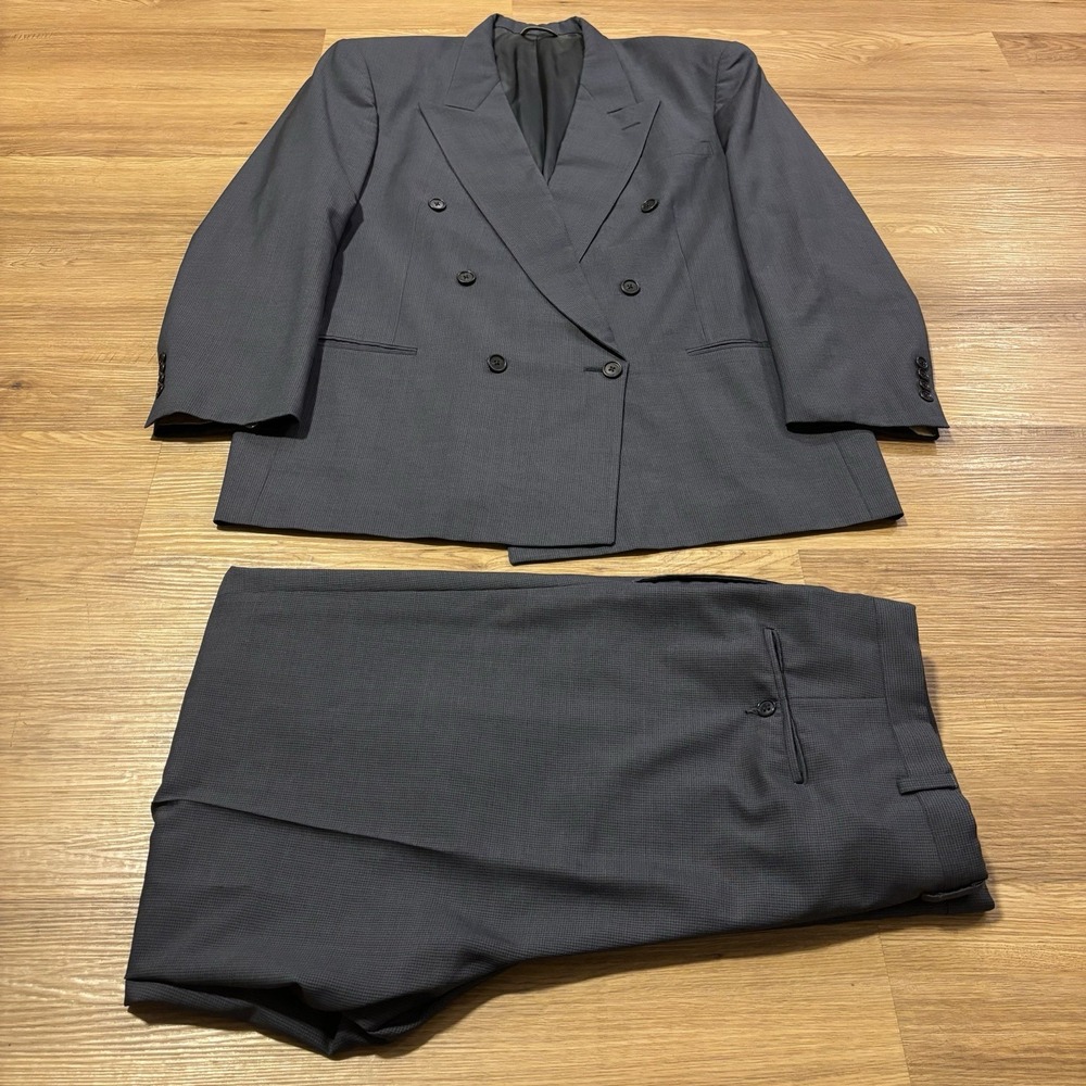 VTG 80s Christian Dior Monsieur Suit 44L 36x32 Grey Double Breasted Pleated READ